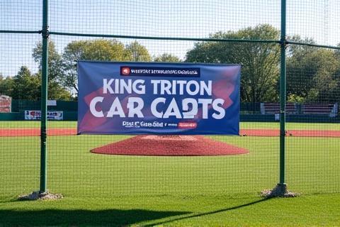 King Triton sponsorship banner at Little League field