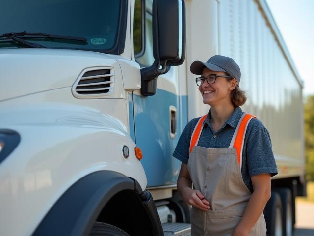 Happy customer next to their sparkling clean truck